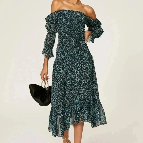 Misa Los Angeles Rashida Maxi Dress - Green Floral on Black- Size S - Picture 4 of 16